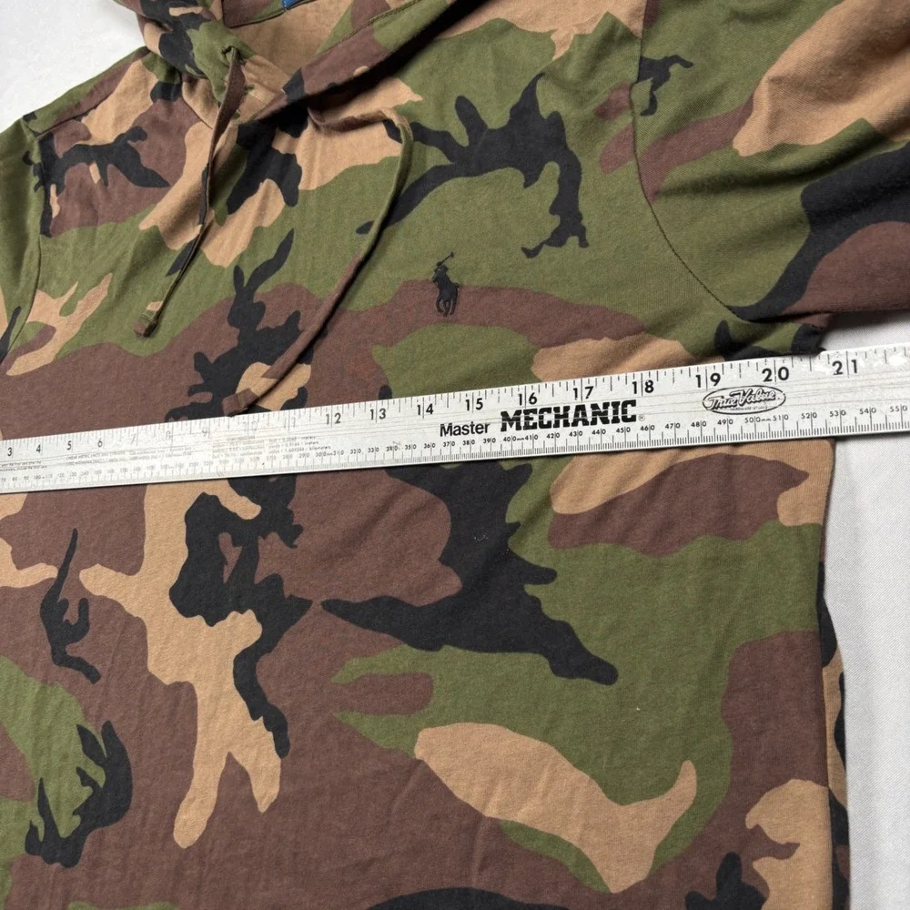 Polo Ralph Lauren Hooded T-Shirt Mens Medium Green Camo Lightweight Hoodie